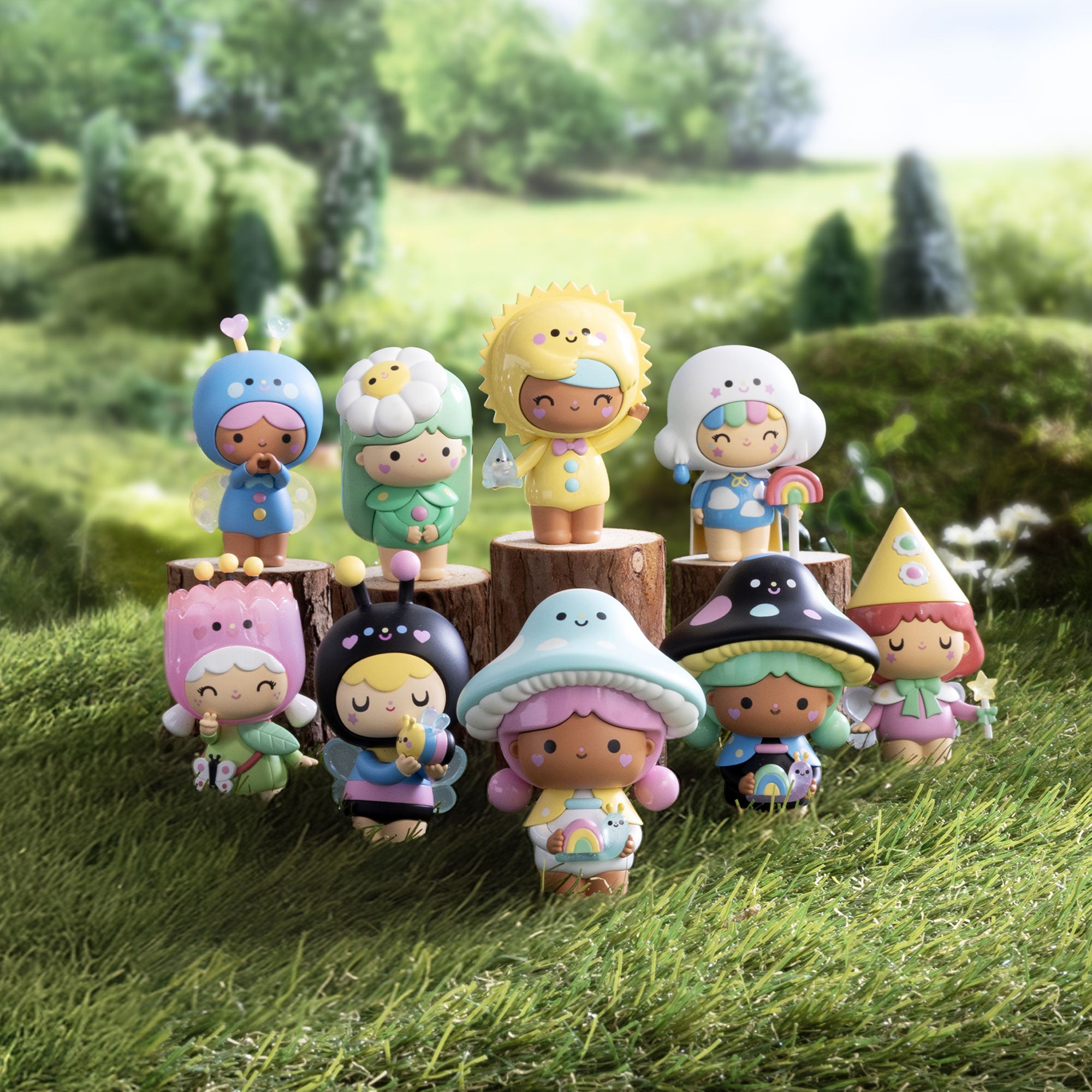 Magical Meadow Momiji message dolls — the whole crew in the wild