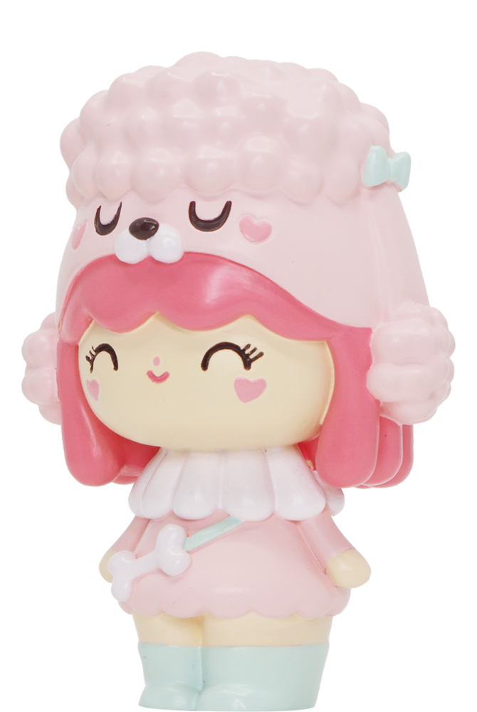 Best Friends Momiji doll with pink hair, poodle hat, pastel dress, heart on her cheek; collectible with secret message inside. — Momiji doll