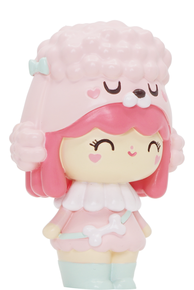 Best Friends Momiji doll with pink hair, poodle hat, and frilled dress. Cute collectible with secret message inside. — Momiji doll
