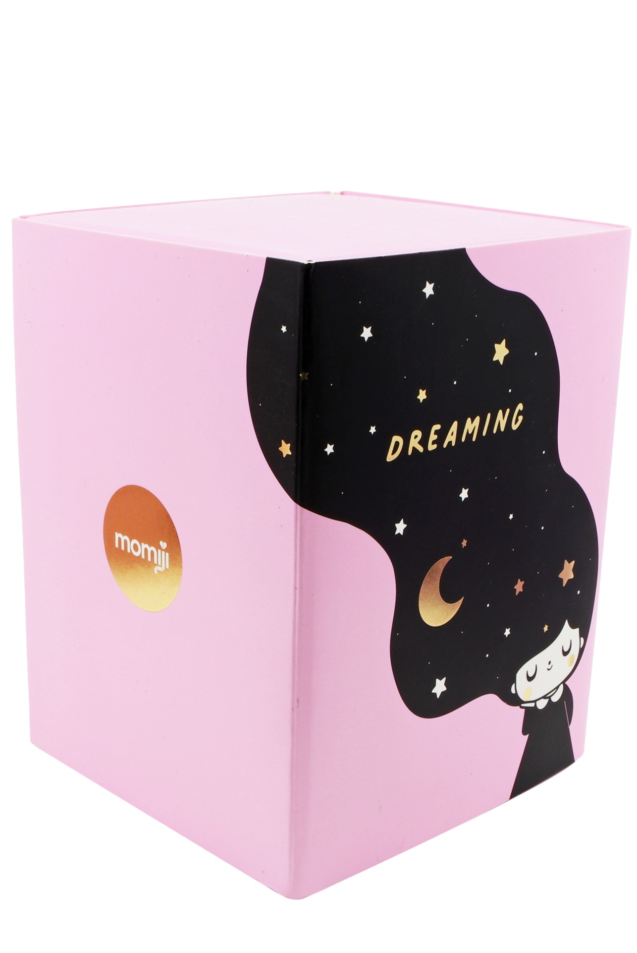 Dreaming Momiji doll, 8cm, in pink box with Momiji logo; features girl with starry hair and "DREAMING" above. Collectible gift. — Momiji doll