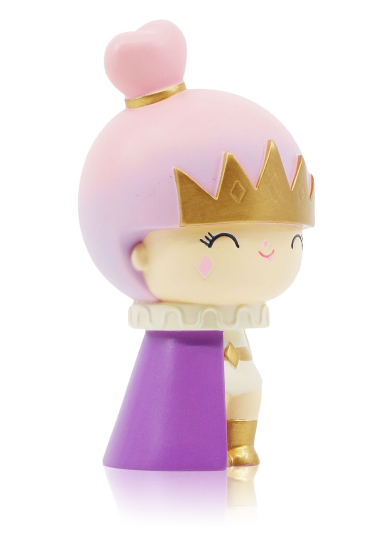 Fabulous You Momiji doll with pink heart bun, gold crown, purple cape and a big smile. Includes hidden message slot. — Momiji doll