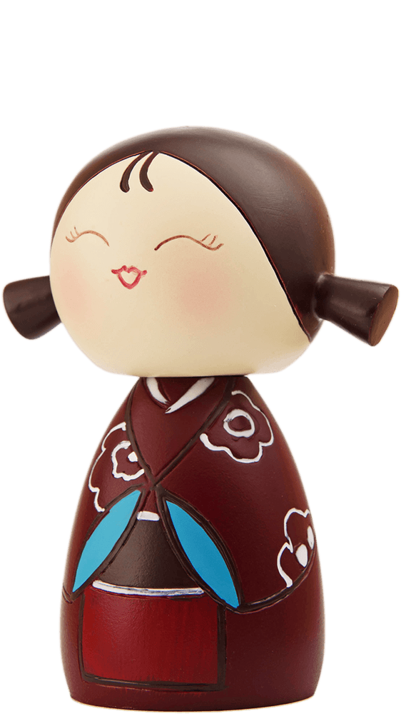 Giggles Momiji doll with blue accents, a smiling face, and signature hidden message slot. Cute collectible character design. — Momiji doll