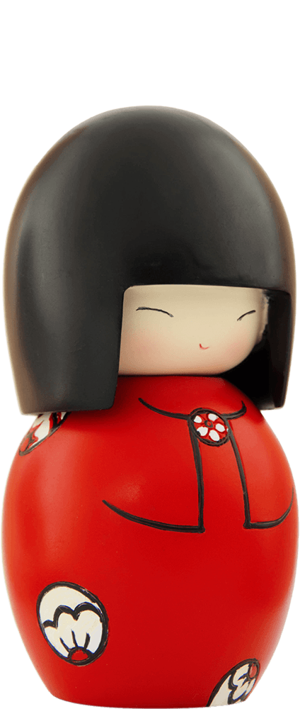 Soul Momiji doll with black hair, cheerful smiling face; kawaii collectible with secret message slot, perfect for gifting. — Momiji doll