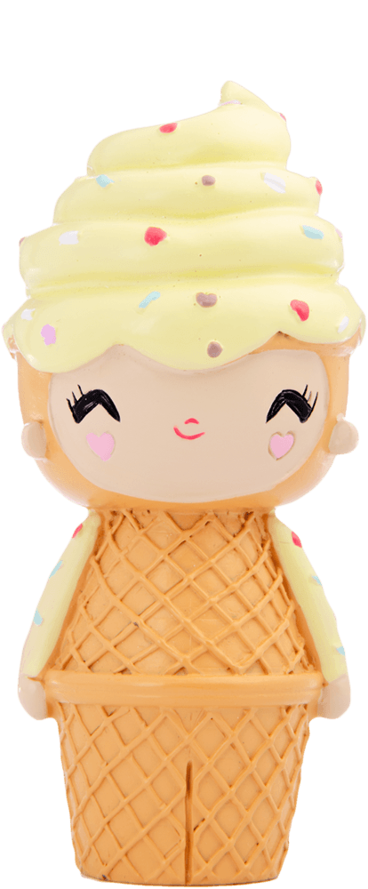 Happy Happy Happy Momiji doll with a waffle cone body, yellow ice cream hair, and colorful sprinkles on top. — Momiji doll