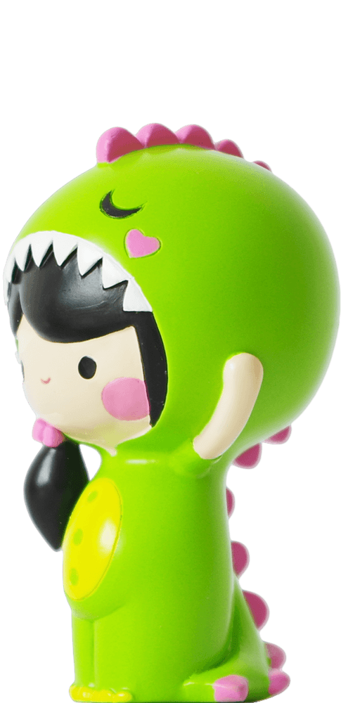 BFF Dina Momiji doll is a shy child in a green dinosaur costume with cute details, ready to hide your secret message inside. — Momiji doll