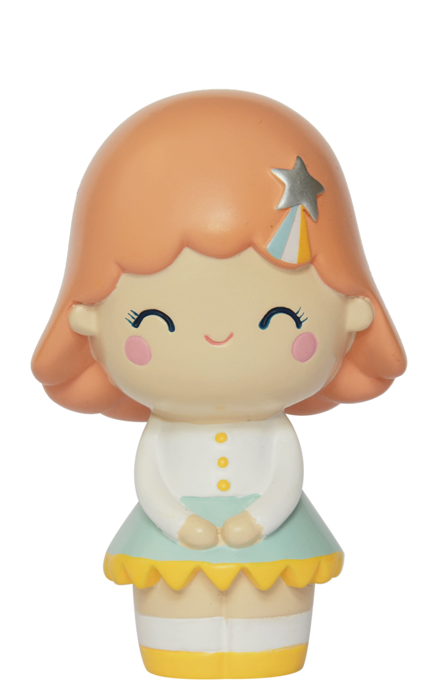 Birthday Girl Apricot HN Momiji doll with orange hair, star hair clip, yellow skirt, white top, and rosy smiling cheeks. — Momiji doll