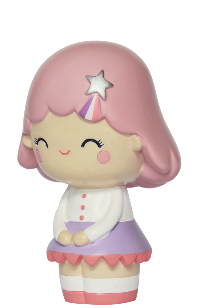 Momiji doll Birthday Girl Rose with pink hair, silver star headband, pastel top, purple skirt, sweet smile; collectible and kawaii. — Momiji doll