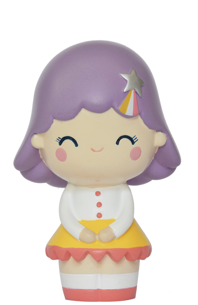 Birthday Girl Lavender Momiji doll with purple hair, star clip, yellow skirt, and sweet smile—hides a secret message inside. — Momiji doll