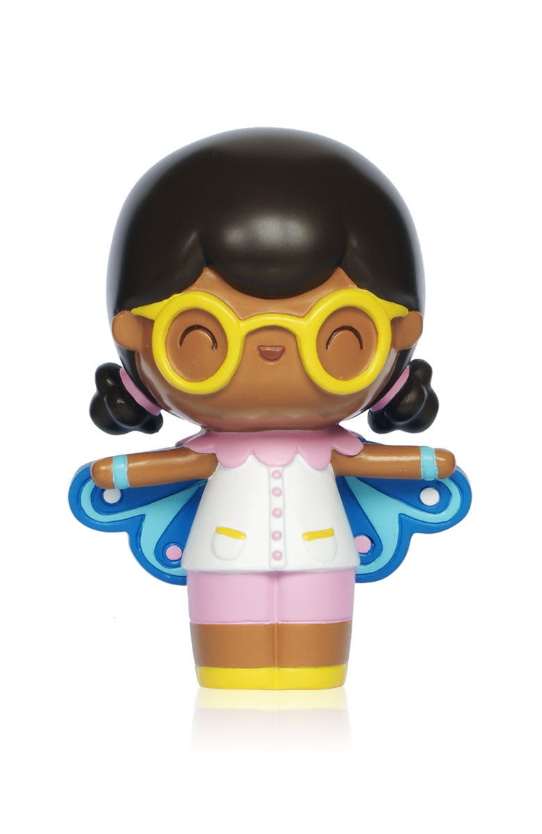 Butterfly Momiji doll: kawaii girl with yellow glasses, butterfly wings, and pink outfit. Vinyl collectible with secret message. — Momiji doll