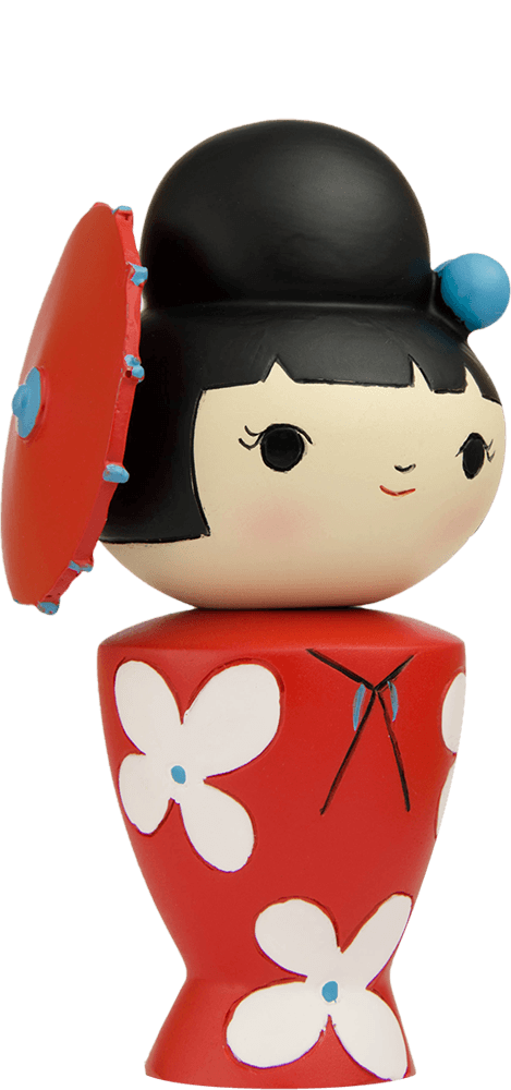 Birthday Girl Momiji doll with a sweet, smiling face, pink dress, and white flowers, hides a secret message inside. — Momiji doll