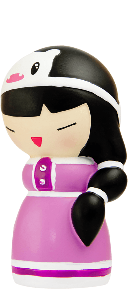 Yee Ha! Momiji doll with black hair, pink dress, and a cute panda headband. Each Momiji doll hides a secret message inside. — Momiji doll