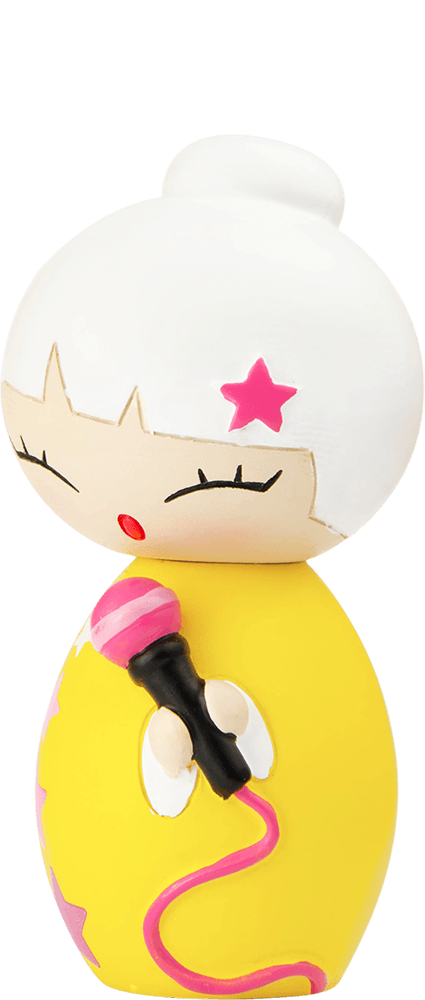Little Star Momiji doll with white hair, a yellow dress, and a pink star detail. Includes space for a secret message inside. — Momiji doll
