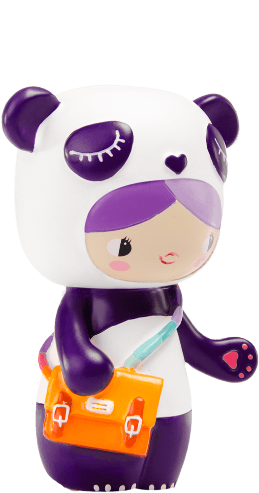 BFF Buddy Momiji doll with purple hair, panda hoodie, and orange satchel—each hides a secret message inside. — Momiji doll