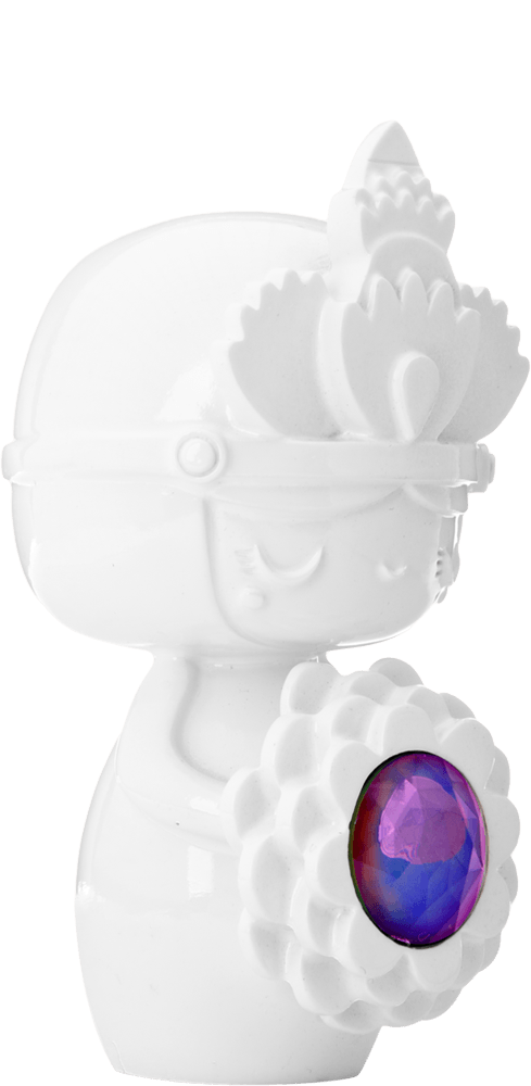 Luna Momiji doll with a crown, flower detail, and a big purple-pink faceted gem at the center. Secret message hidden inside. — Momiji doll