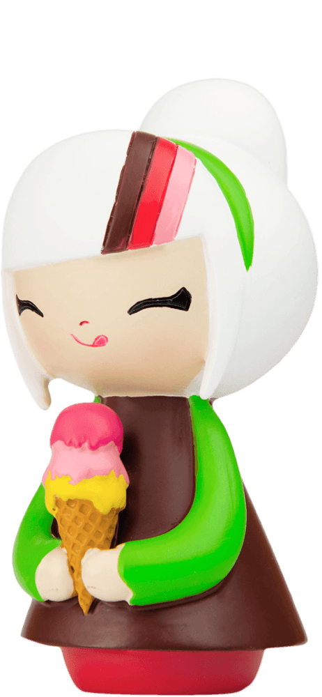 Best Friends Momiji doll with white hair, green sleeves, brown dress, and holding a cute ice cream cone. — Momiji doll
