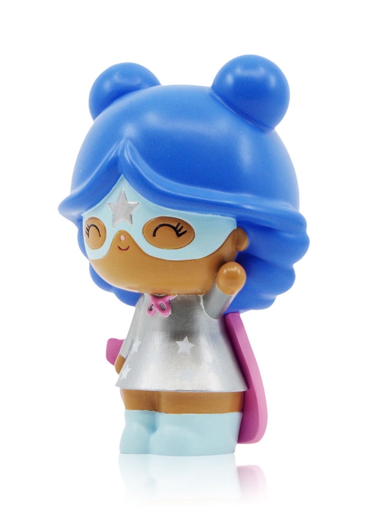 Super You Momiji doll: smiling superhero with blue hair, silver mask, and pink cape. Each has a secret message inside. — Momiji doll