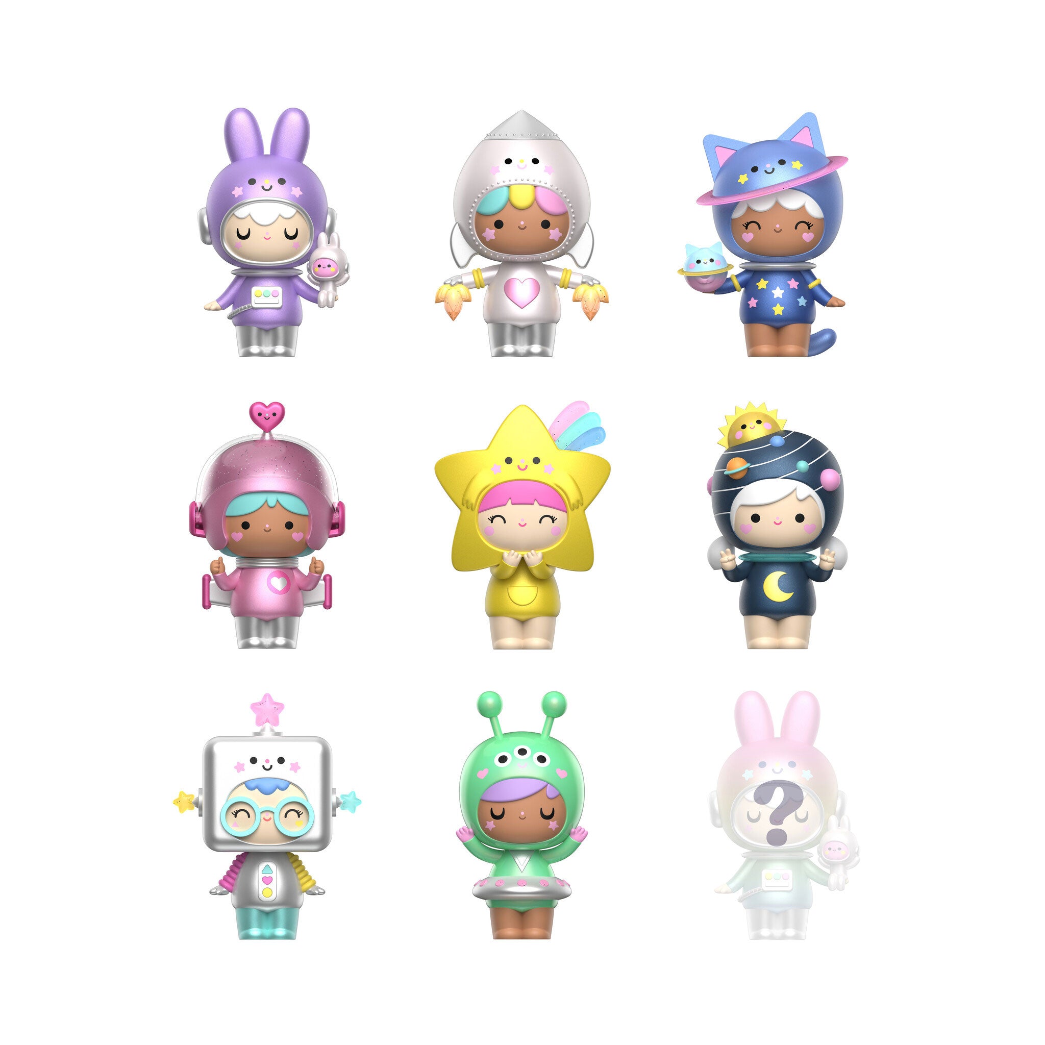 Out of This World Momiji message dolls — the whole set of kawaii vinyl collectible dolls unboxed