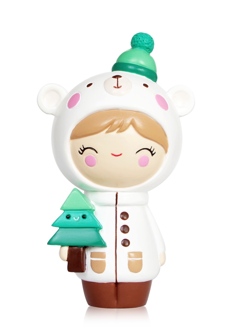 Parker Momiji doll wears a bear hoodie and holds a smiling Christmas tree, ready for holiday gifting. — Momiji doll