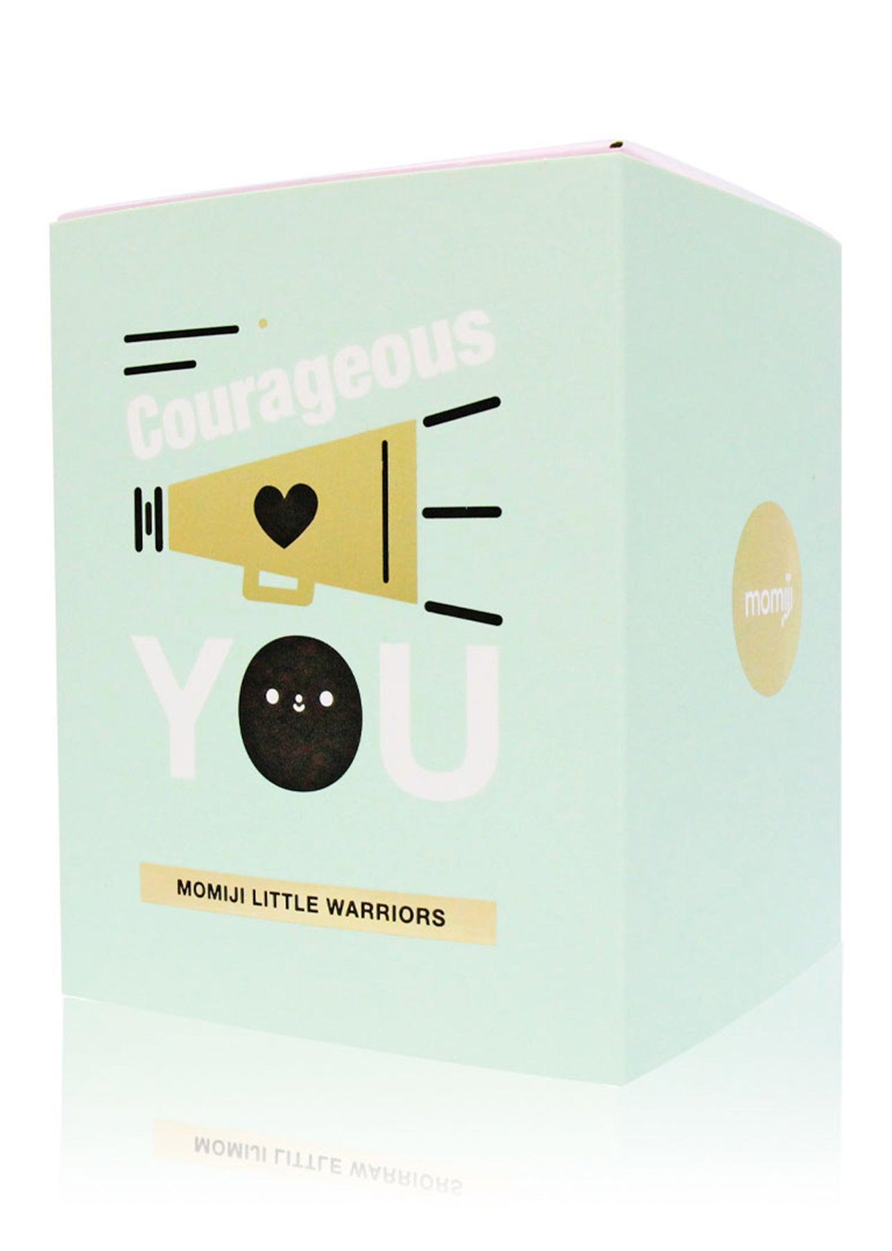 A pastel box featuring the Courageous You Momiji doll, bold text, a megaphone, and unique collectible style for gifting. — Momiji doll