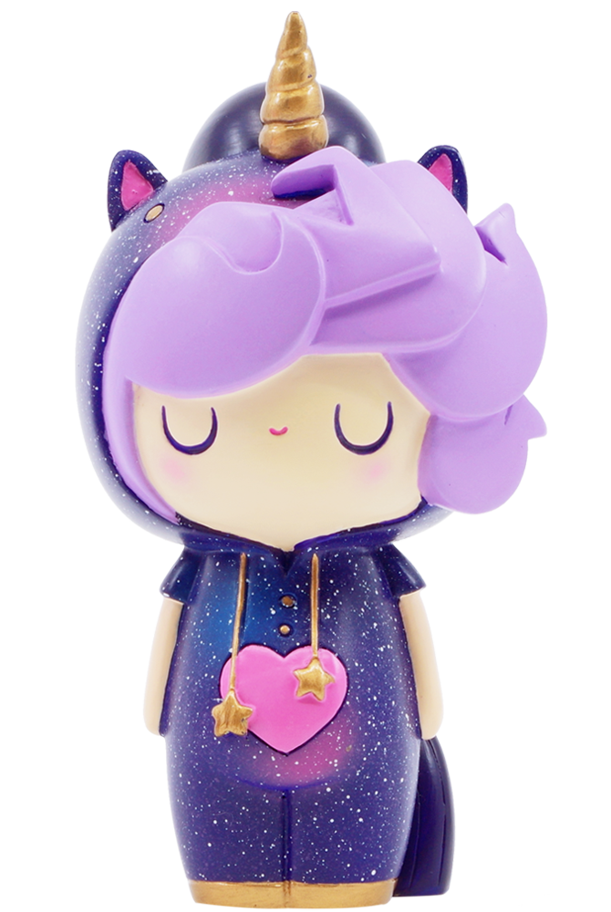 Little Starlight Girl Momiji doll with closed eyes, purple hair, unicorn horn, and a star-print outfit; collectible and kawaii. — Momiji doll