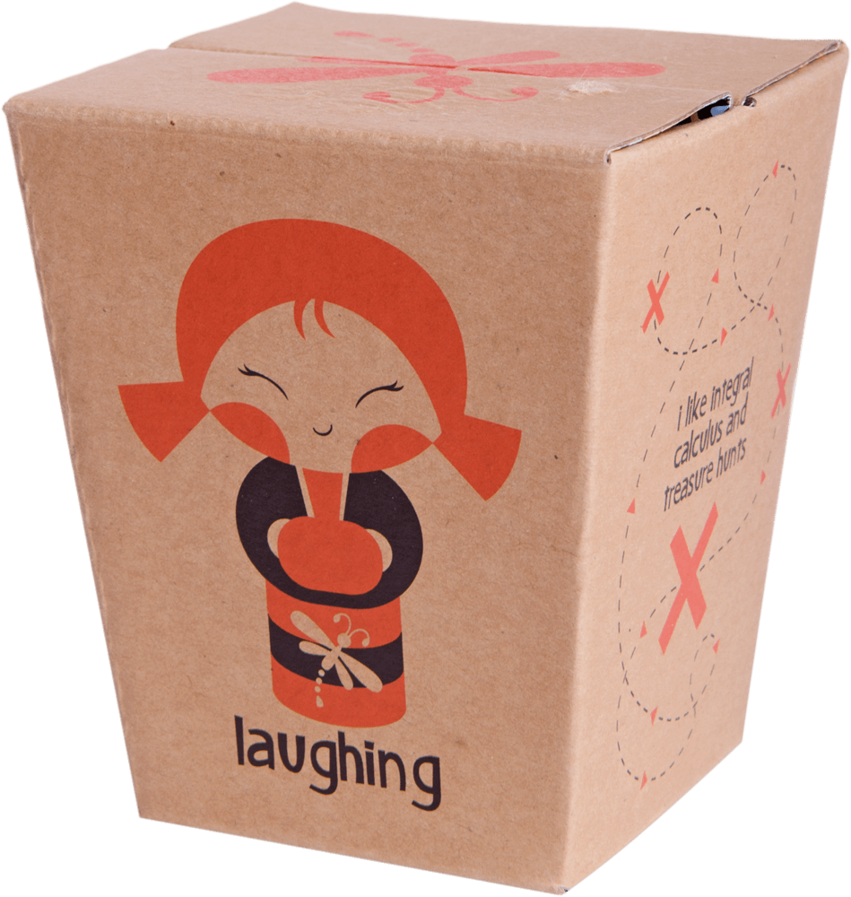 Brown box with a kawaii Momiji doll character laughing and "Laughing" below. Great for Momiji doll collectors and fans. — Momiji doll