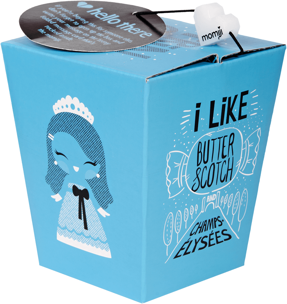 Princess blue takeaway box featuring a kawaii Momiji doll with collectible tag; ideal for butterscotch lovers. — Momiji doll