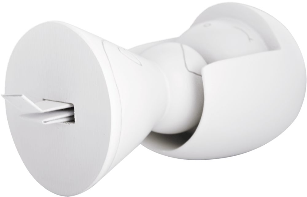 A white side-angled wall security camera captures Miss Rainbow & Chicky Momiji doll characters with their cute, playful design. — Momiji doll