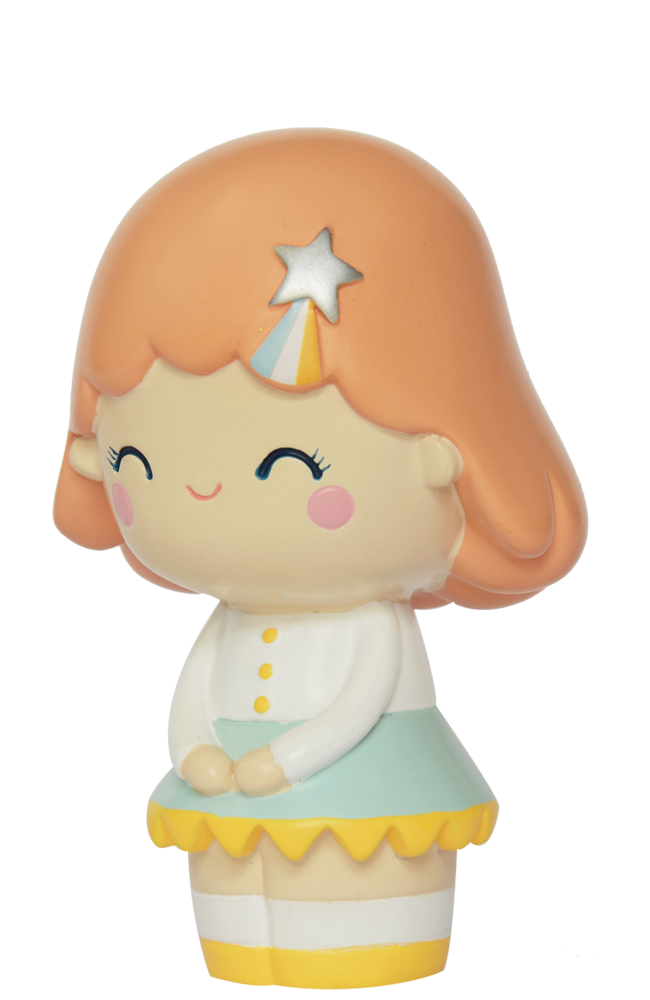 Birthday Girl Apricot HN Momiji doll with orange hair, star hat, pastel clothes, and a sweet smiling face. — Momiji doll
