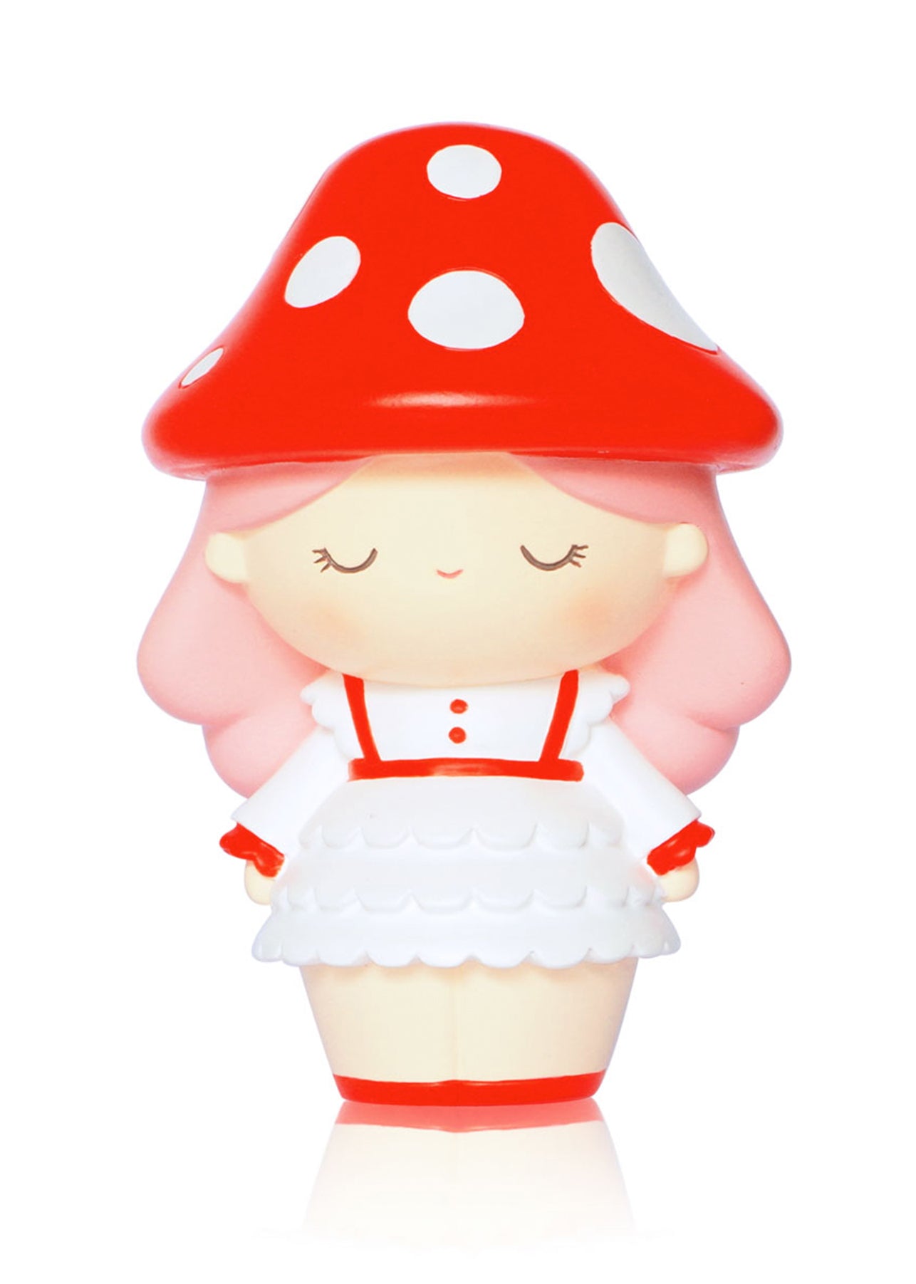 Daydream Momiji doll: pink-haired girl in a red mushroom hat and frilly white dress, adorable collectible with cute details. — Momiji doll