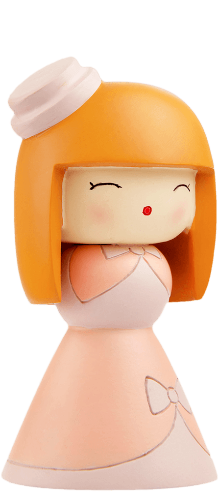 Lolita Momiji doll with straight orange hair, a small white hat, and a pink dress with a bow—secret message inside. — Momiji doll