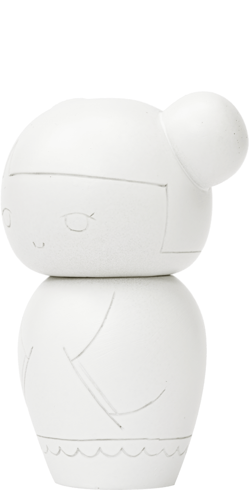Papillon Momiji doll: unpainted, round head, bun hairstyle, simple etched features. Ready to custom paint and hide your secret message. — Momiji doll