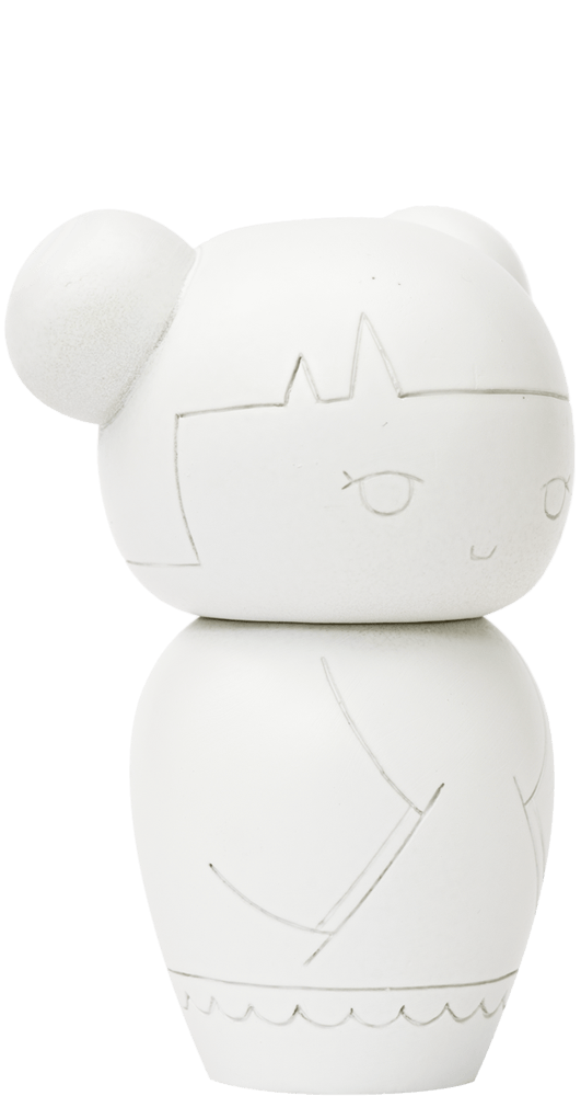 Papillon Momiji doll: minimalist unpainted white figure with engraved face and round body, ready for customization. — Momiji doll