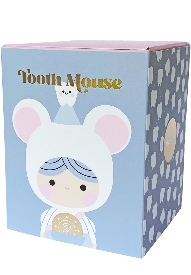 Momiji doll Blue Tooth Mouse box with kawaii mouse character, tooth graphics, la petite souris theme, and playful design details. — Momiji doll